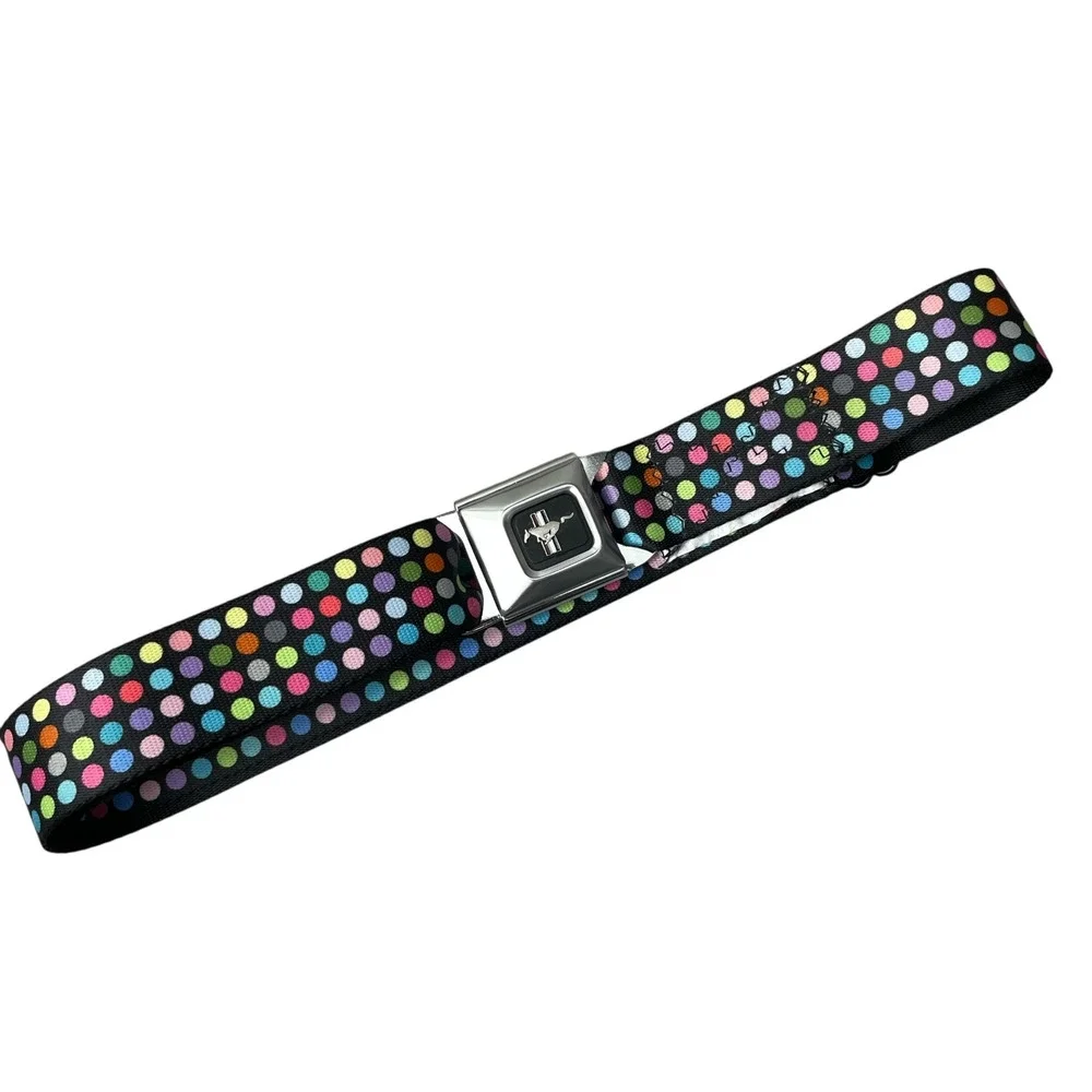 Buckle Down Ford Seatbelt Belt Metal Buckle Mustang Logo Polka Dot Mutli Nylon